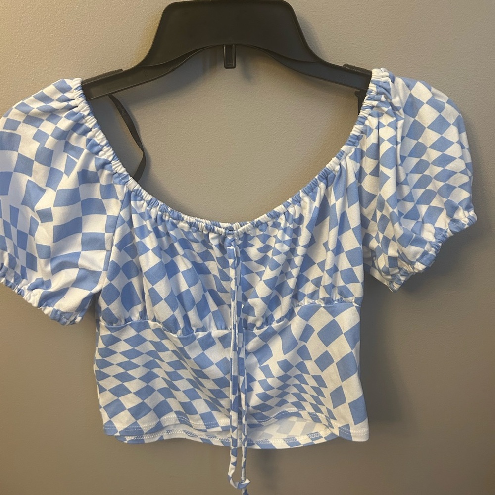Blue Checkered Crop Top